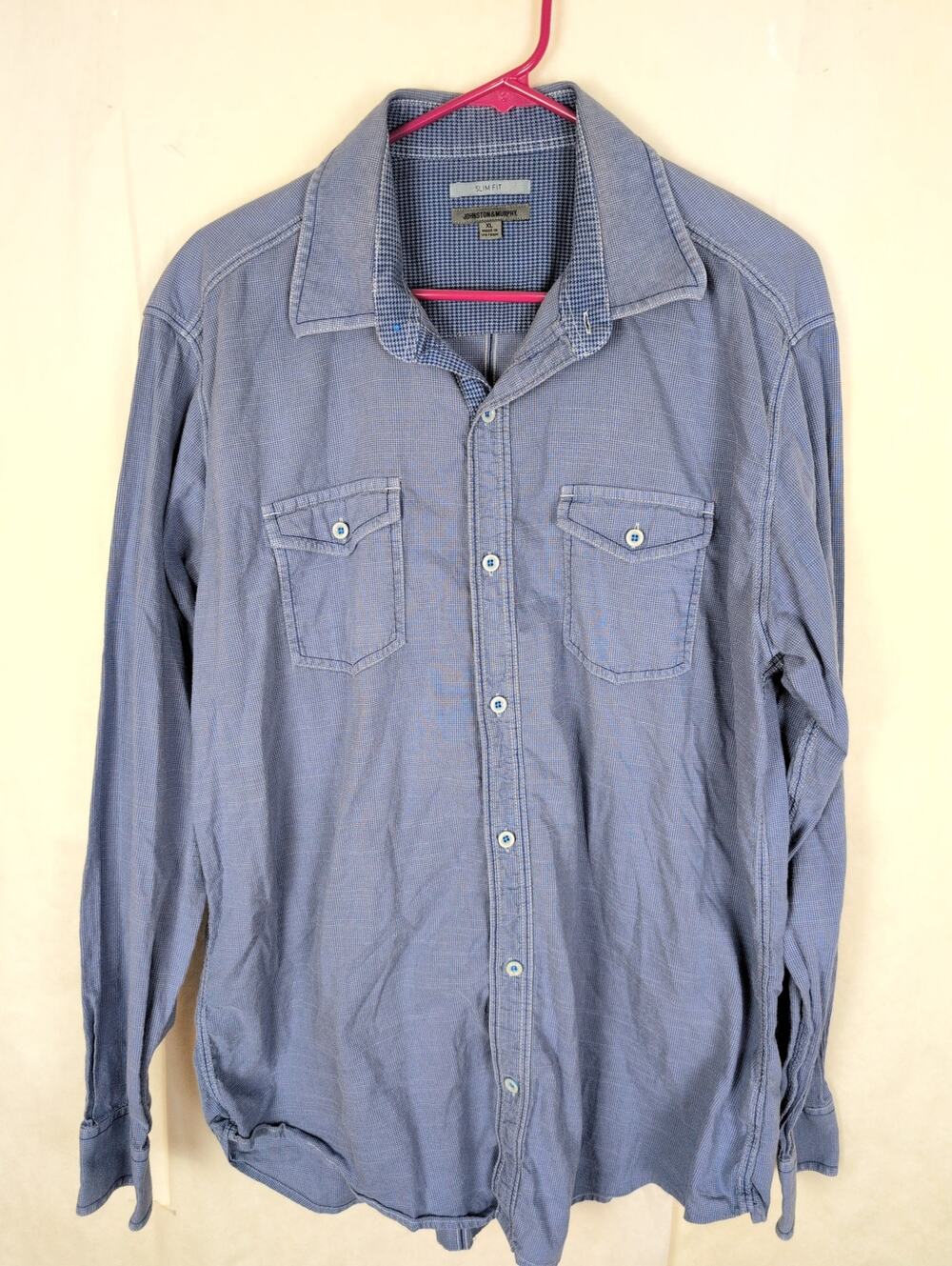 Johnston and Murphy Slim Fit blue button up shirt Size XL Western Classic